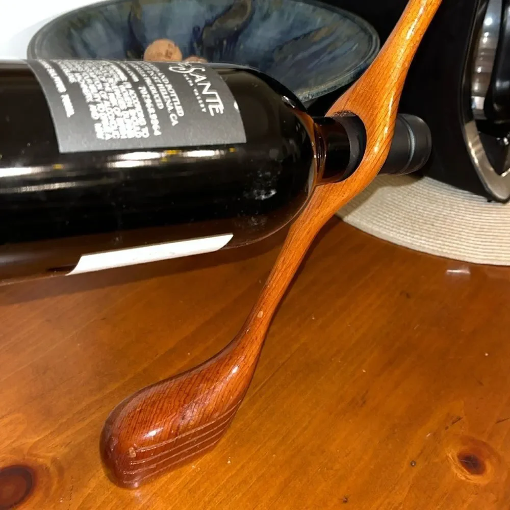 𝅺vintage Wooded Wood Carved Golf Club Wine Bottle Balanced Holder